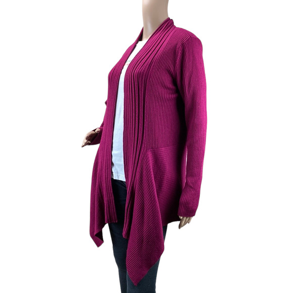Dressbarn Women's Pink Rib Knit Open Front Draped Cardigan Sweater Size L - Picture 2 of 5